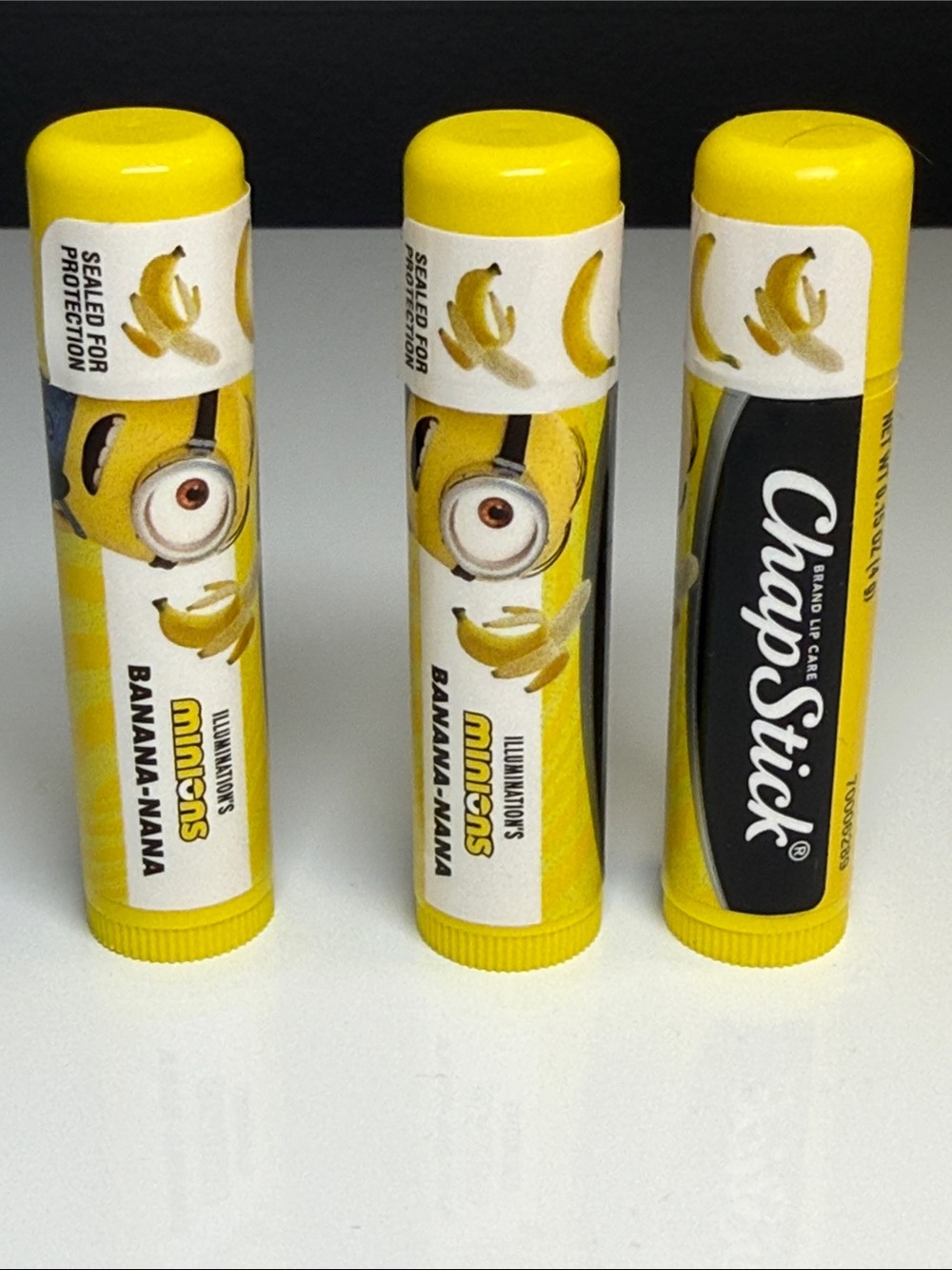 ChapStick Minions Banana Lip Balm Set of 3, new/packaging sealed